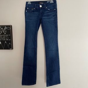GUESS low rise straight leg dark wash jeans